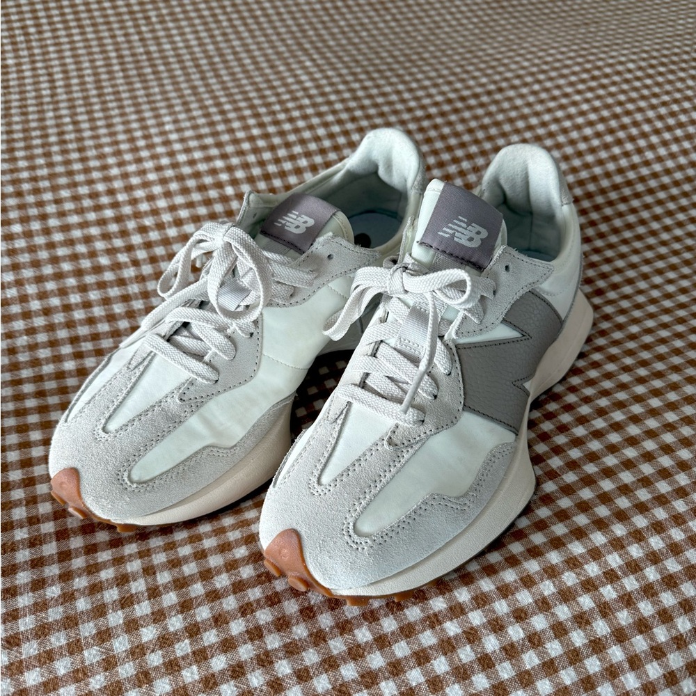 New Balance Cream and Gray 327 Sneakers